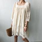 Square-neck Bell-sleeve Lace Tunic