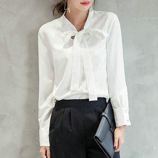 Long-sleeve Tie Neck Shirt