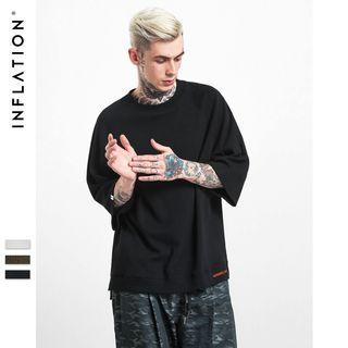 Oversized Waffle-pattern Elbow-sleeved T-shirt