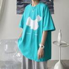 Elbow-sleeve Map Print T-shirt