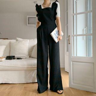 Frilled-strap Tie-back Jumpsuit Black - One Size