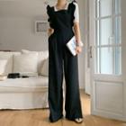 Frilled-strap Tie-back Jumpsuit Black - One Size