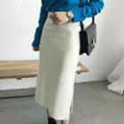 Slit-wide Wool Blend Long Skirt