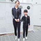 Family Matching Set: Contrast-trim Zip Velvet Jacket + Jogger Pants