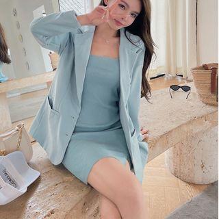 Spaghetti Strap Knit Mini Bodycon Dress / Blazer