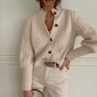 Mockneck Cable-knit Cardigan Cream - One Size
