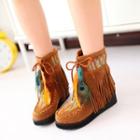 Embroidered Fringed Short Boots