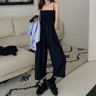 Spaghetti Strap Plain Jumpsuit Navy Blue - One Size