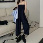 Spaghetti Strap Plain Jumpsuit Navy Blue - One Size