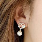 Heart Rhinestone Faux Pearl Dangle Earring 1 Pair - White Faux Pearl - Gold - One Size