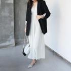 Cap-sleeve Accordion-pleat Maxi Dress