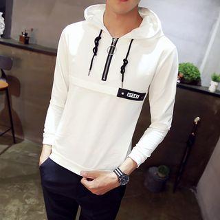 Long-sleeve Hooded Zip-detail Pullover