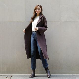 Notch-lapel Knit Wrap Coat & Sash