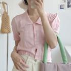 Puff-sleeve Collar Button-up Knit Top