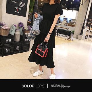 Ruffle-tiered Cotton Long Dress