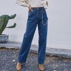 Chain Accent Straight Cut Jeans