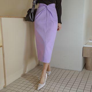 Band-waist Shirred H-line Long Skirt