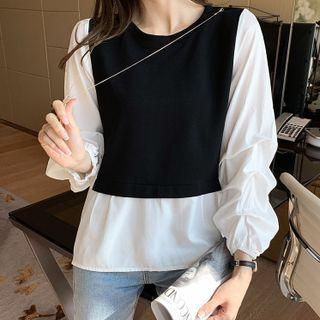 Mock Two-piece Long-sleeve Chained Top