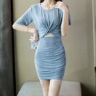 Cut Out Short-sleeve Mini Sheath Dress