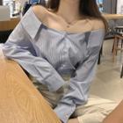 Long-sleeve Off-shoulder Embellished Top