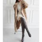 Contrast-trim Double-breasted Faux-shearling Coat Beige - One Size