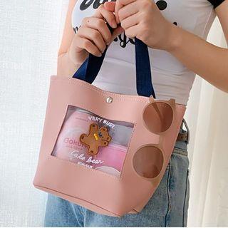 Cartoon Embroidered Mesh Panel Handbag