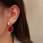 Sterling Silver Drop Earring 1 Pair - Gold & Red - One Size