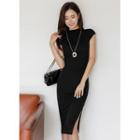Cap-sleeve Slit Long Bodycon Dress
