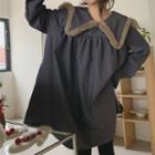 Long-sleeve Fluffy Trim Midi Dress Gray - One Size