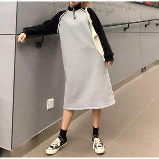 Half-zip Two Tone Pullover Dress Gray - One Size