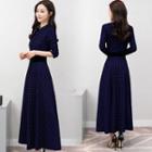 Gingham Long-sleeve A-line Maxi Dress