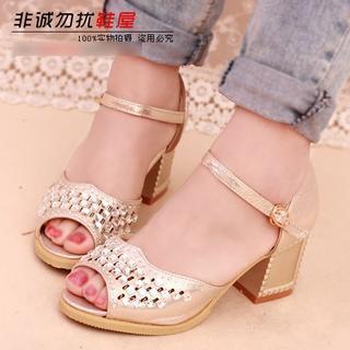 Jeweled Chunky-heel Sandals