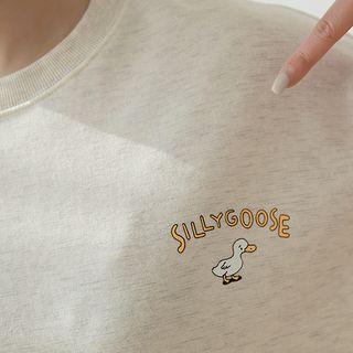 Set: Illustration-printed Sweatshirt + Wide-leg Pants