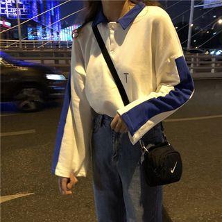 Long-sleeve Lettering Polo Collar T-shirt