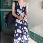 Flower Pattern Single-breasted Chiffon Sleeveless Dress As Shown In Figure - One Size