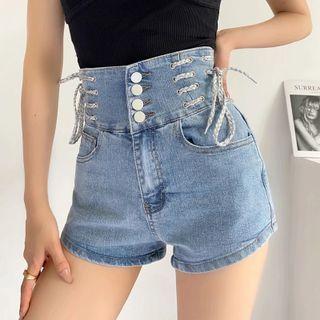 High Waist Lace-up Denim Hot Pants