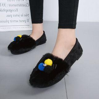 Furry Trim Pom Pom Flats