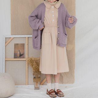 Long-sleeve A-line Midi Dress Light Almond Pink - One Size