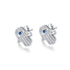 Fashion And Creative Hamsa Palm Stud Earrings With Cubic Zircon Silver - One Size