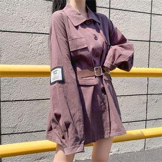 Long Sleeve Cargo Shirtdress Charcoal Gray - One Size