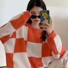 Checkerboard Sweater Tangerine - One Size