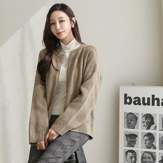 Wool Blend Zip-up Boxy Cardigan