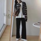 Zebra Print Cardigan / Plain T-shirt / Wide-leg Pants / Set