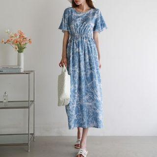 Flutter-sleeve Dyed Maxi Dress