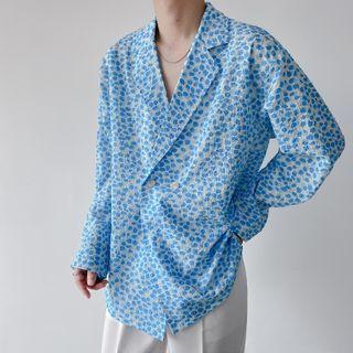 Long-sleeve Double Breasted Leopard Shirt