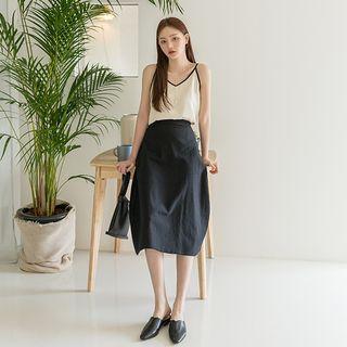 Flared Linen Blend Long Skirt