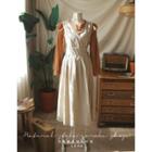 Linen Blend Surplice-wrap Pinafore Dress Beige - One Size