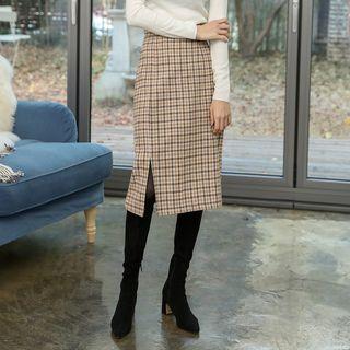 Slit-back Checked Skirt
