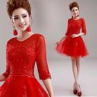 Elbow-sleeve Lace Party Dress