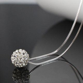 925 Sterling Silver Rhinestone Bead Pendant Necklace 1 Pc - 925 Sterling Silver Rhinestone Bead Pendant Necklace - One Size